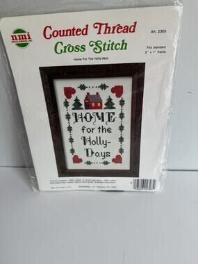NEW Needle Magic NMI Counted Cross Stitch Christmas Kit HOME FOR THE HOLLY-DAYS